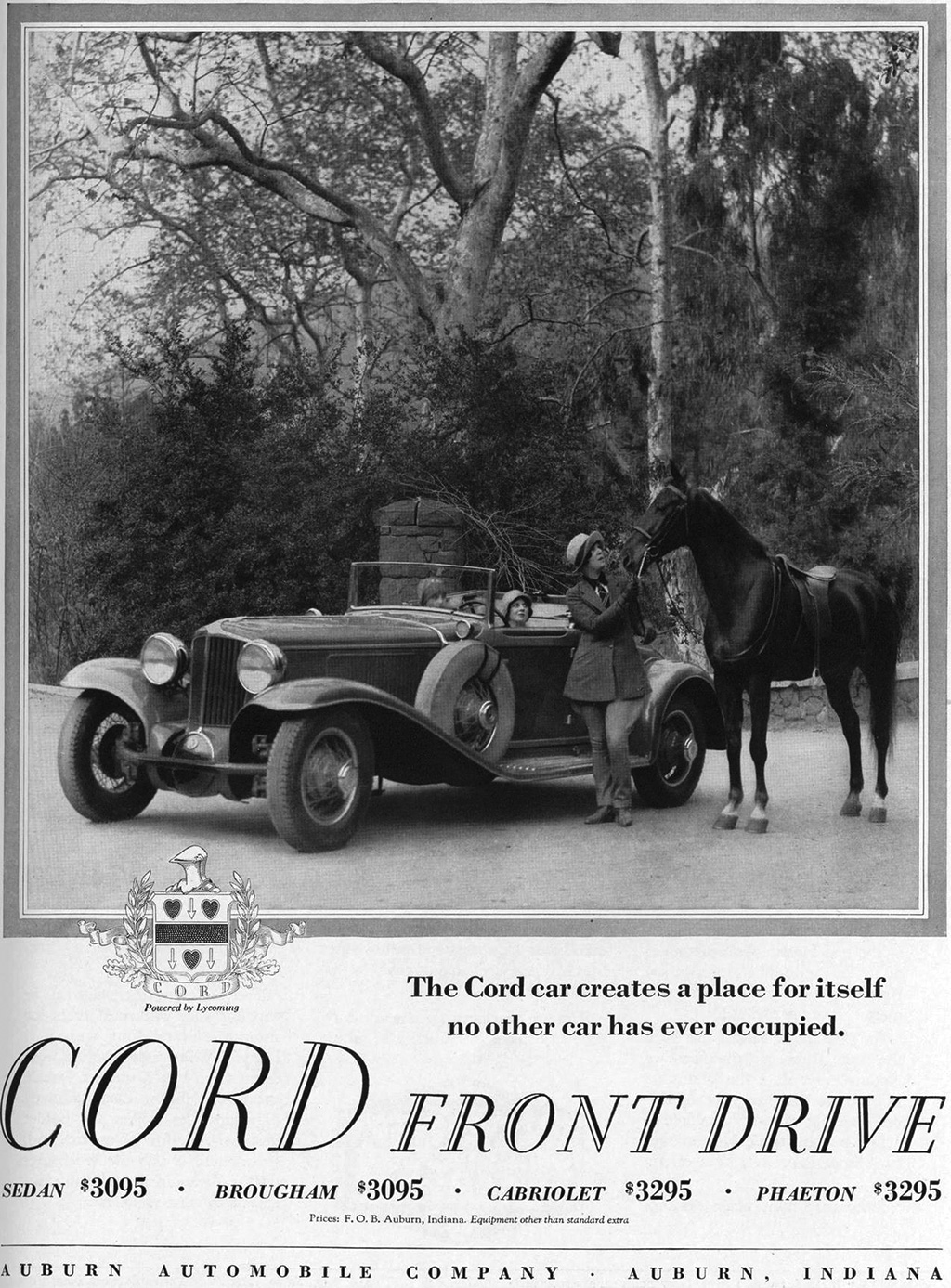 Cord L-29 (то есть, модель 1929 года с мотором Lycoming) называют первым серийным переднеприводным легковым автомобилем. Именно с условием не участвовать в гонках Гарри Миллер продал лицензию фирме Эррета Корда, чтобы тот обогнал своего соперника, Арчибальда Эндрюса с его Ruxton. Конструктор — Корнелиус Уиллет ван Ранст. Из-за того, что силовой агрегат развёрнут коробкой передач вперёд, база L-29 — 3493 мм. Диаметр разворота — 13 метров! Выпущено 5010 штук.