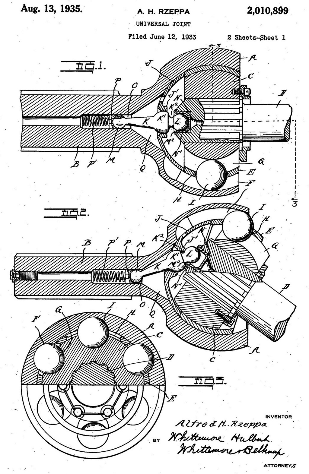 Патент США № 2010899, выданный 13 августа 1935 года Альфреду Шеппе на шарнир равных угловых скоростей.